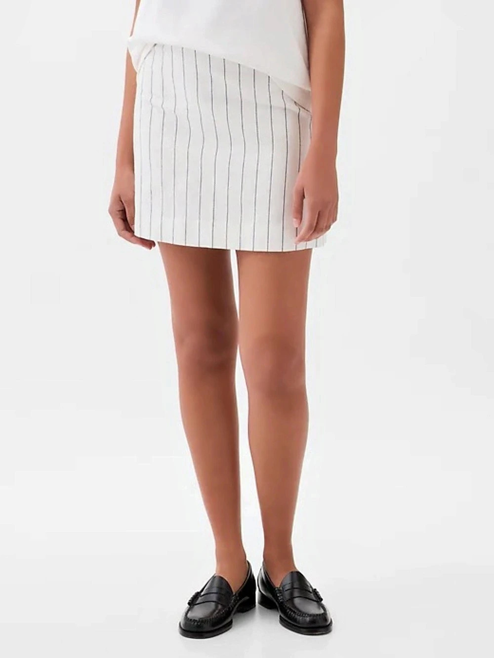 Gap Striped Mini Skirt in White & Blue Linen and cotton - Size 12 TALL